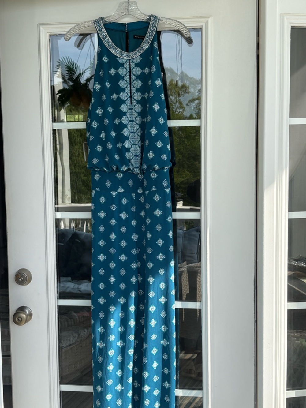 White House Black Market Teal Printed Halter Jumpsuit